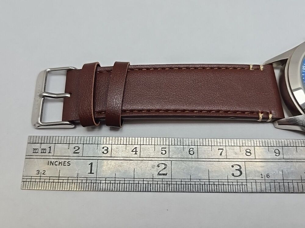 Elevon Hanson Blue Dial Pilot Watch Brown Leather Strap New Battery 42mm - Picture 9 of 12